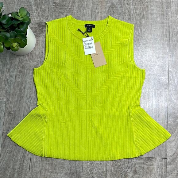 HALOGEN Green Sorbet Sleeveless Peplum Ribbed Sweater Blouse Women’s - Picture 2 of 10
